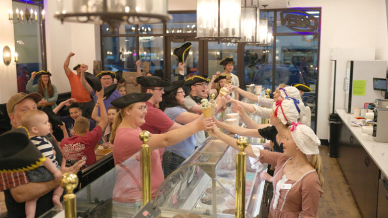 Interior photo of Brookers Ice Cream shop with customers