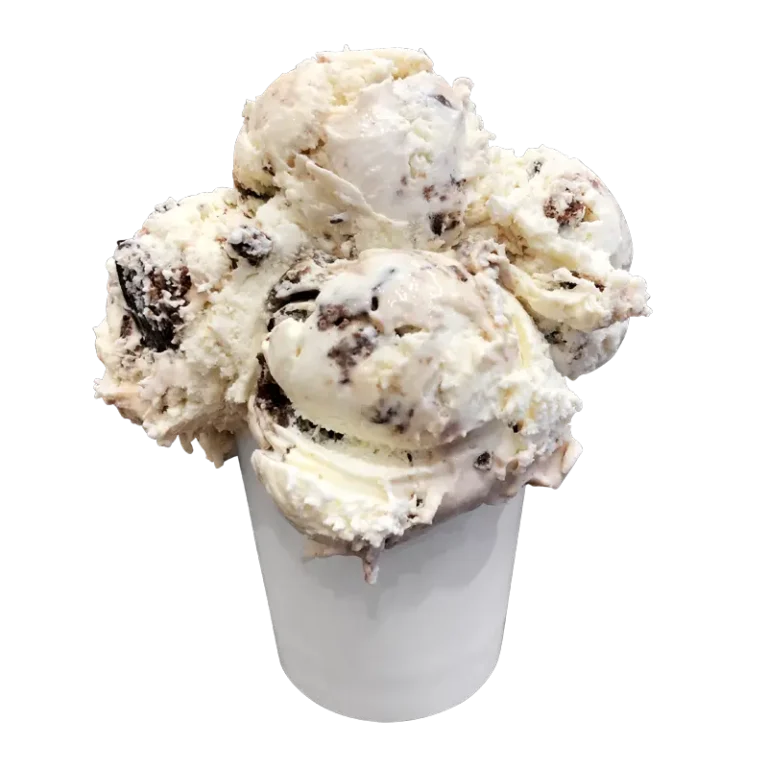 Malted vanilla ice cream with peanut brittle and chocolate fudge swirl