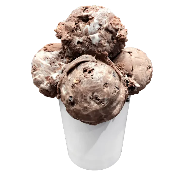 Super chocolatey ice cream with marshmallow swirls, candied graham cracker crunch and smooth chocolate flakes