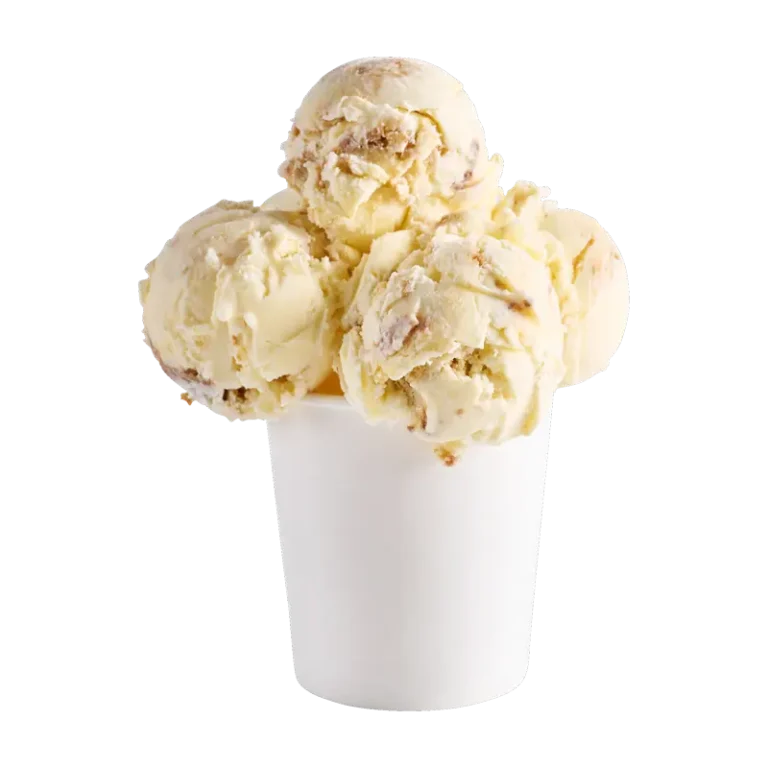 Cream cheese ice cream with chunks of ooey gooey butter cake