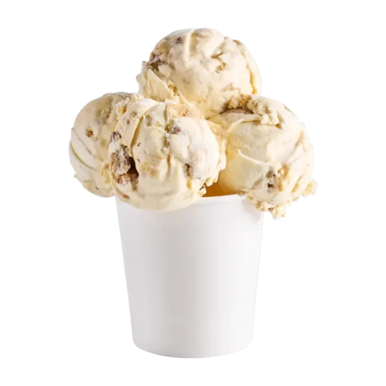 French brown butter vanilla ice cream with New Orleans pralines and butterscotch swirl