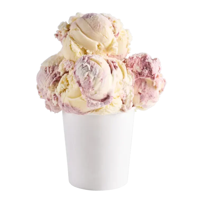 Cheesecake ice cream with black raspberry swirls