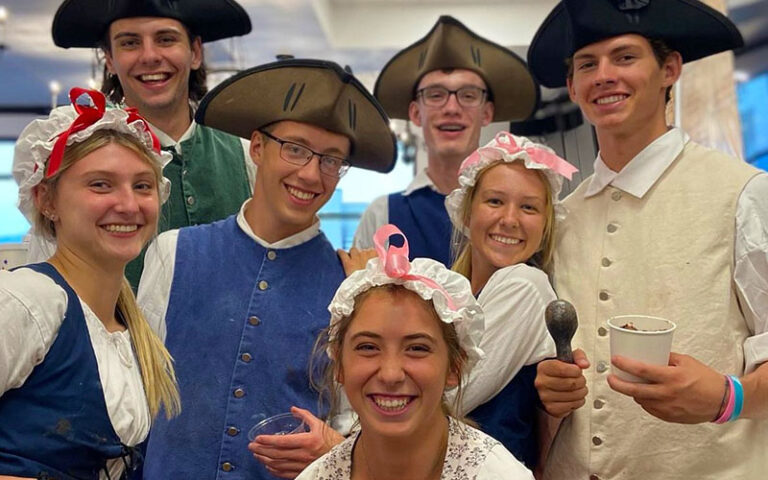 George Washington-themed outfits inside Brooker's Founding Flavors Ice Cream