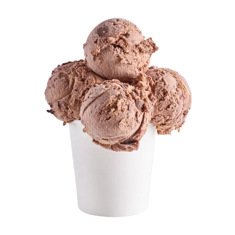 Chocolate ice cream with peanut butter cups and peanut butter swirl